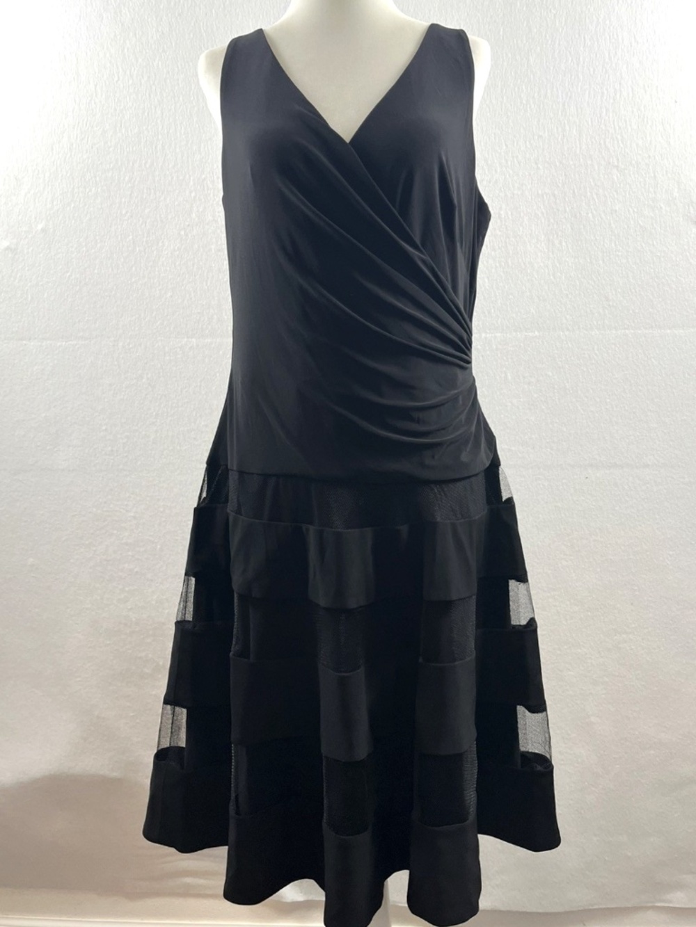 Lauren Ralph Lauren Black Tulle-Trim Fit & Flare Cocktail Dress 14 LBD Old Money